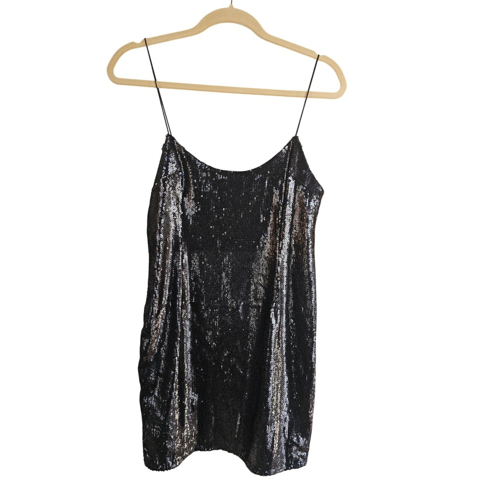 PrettyLittleThing‎ Black Sequin Mini Dress Cami Slip Party New Year's Eve Sz 4